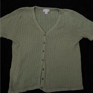 Christopher & Banks Olive Button-Front Short Sleeve Cardigan